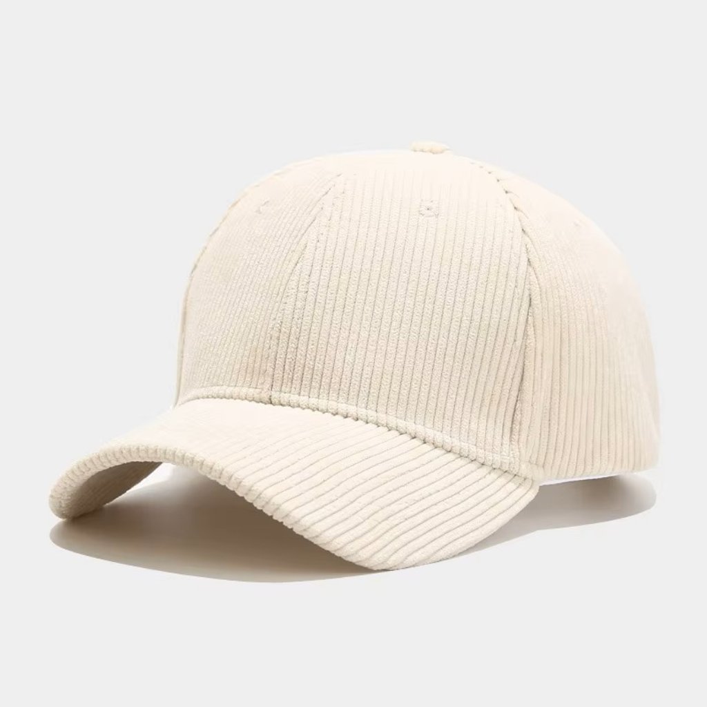 White Corduroy Baseball Cap - Adjustable Vintage Dad Hat Casual Streetwear
